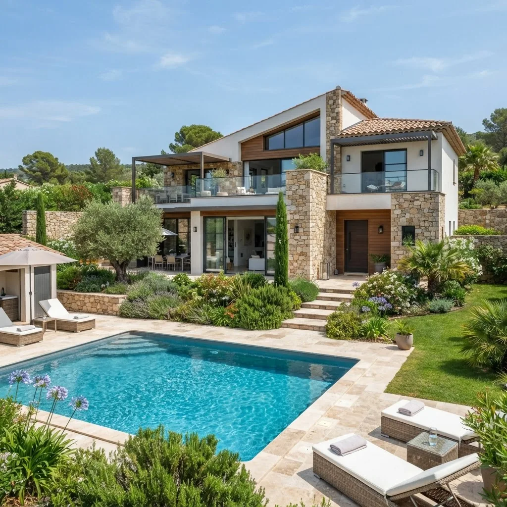 Maison contemporaine avec jardin et piscine