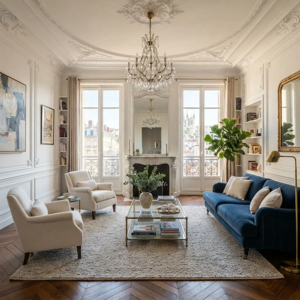 Salon d’un appartement servant d’inspiration pour un projet immobilier